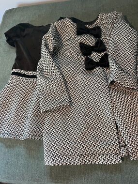 Girls' Black and White Houndstooth Formal Dress with Bow Accents
